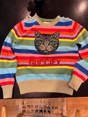 Gucci Rainbow Stripe Cat Sweater – Small